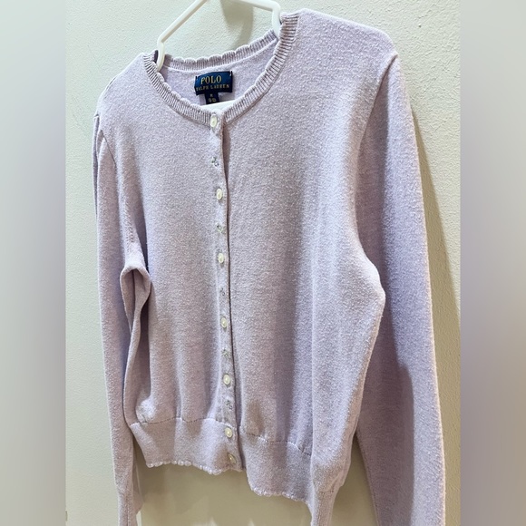Polo by Ralph Lauren Girls Purple Floral Crewneck Cotton Cardigan Size M 8-10 - Picture 3 of 9